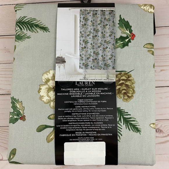 Lauren Ralph Lauren Pinecone Holly Christmas Holiday Fabric Shower Curtain 70x72 - Picture 2 of 4